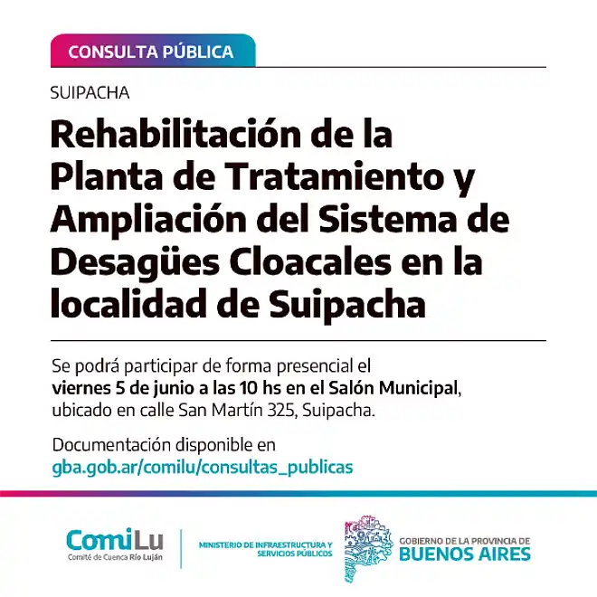 Consulta pública para ampliar los desagües cloacales en Suipacha 38 Consulta pública para ampliar los desagües cloacales